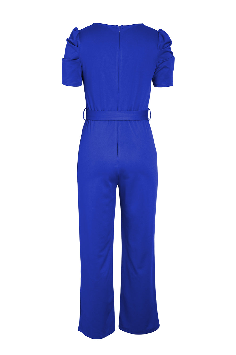 Belted Puff Sleeve V-Neck Jumpsuit - SHIRLYN.CO