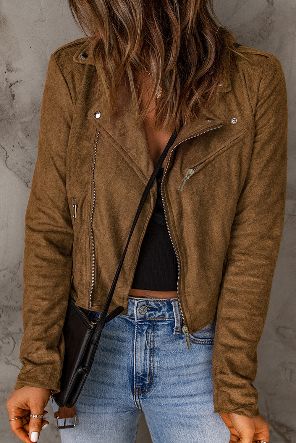 Vegan Suede Zip Detail Jacket - SHIRLYN.CO