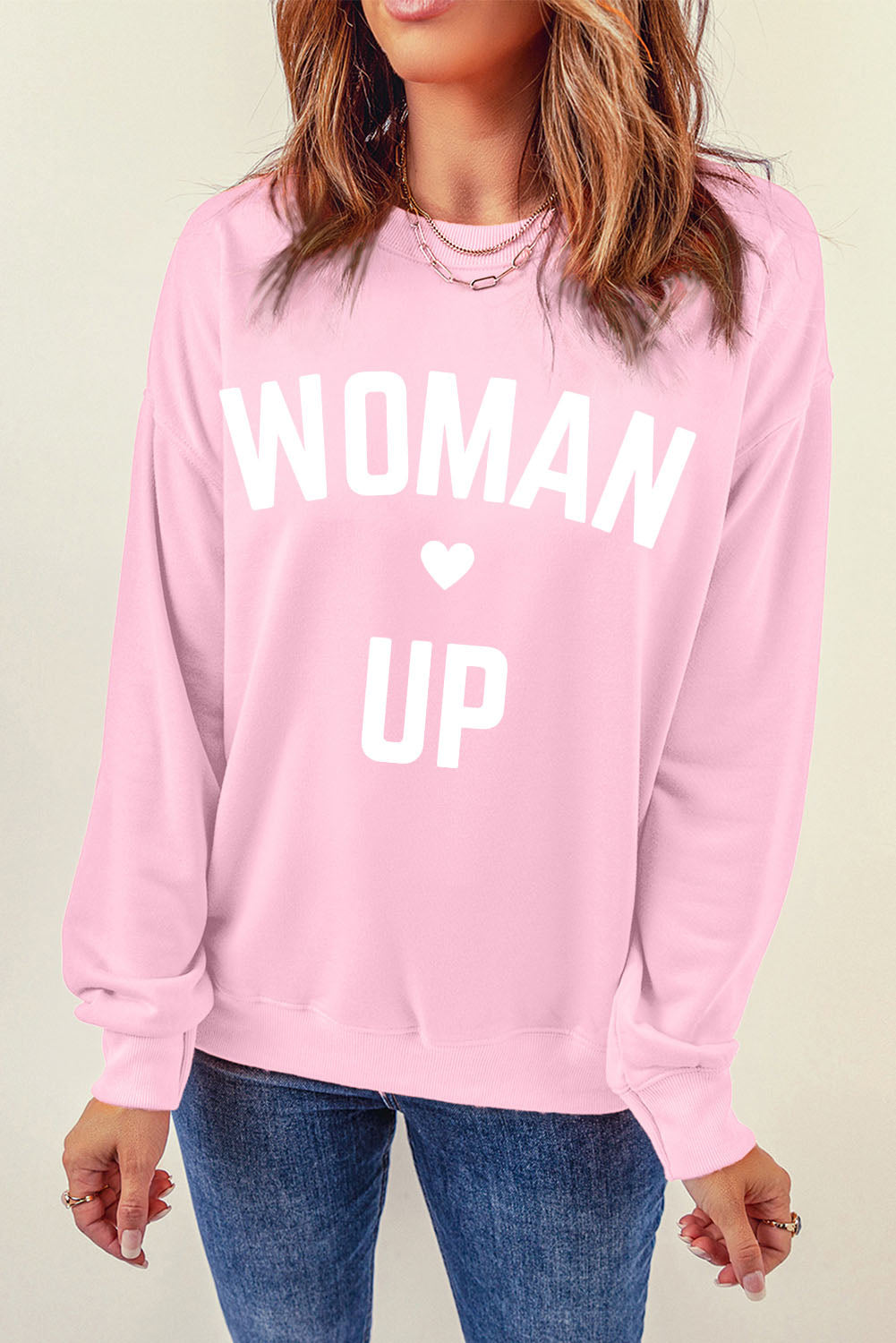 WOMAN UP Graphic Drop Shoulder Sweatshirt - SHIRLYN.CO