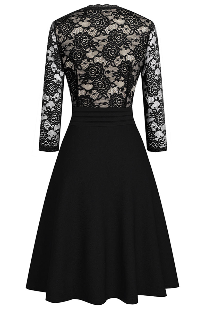 Editor's Choice: Shirlyn's Elegance in Lace: V-Neck Knee-Length Dress with Delicate Details