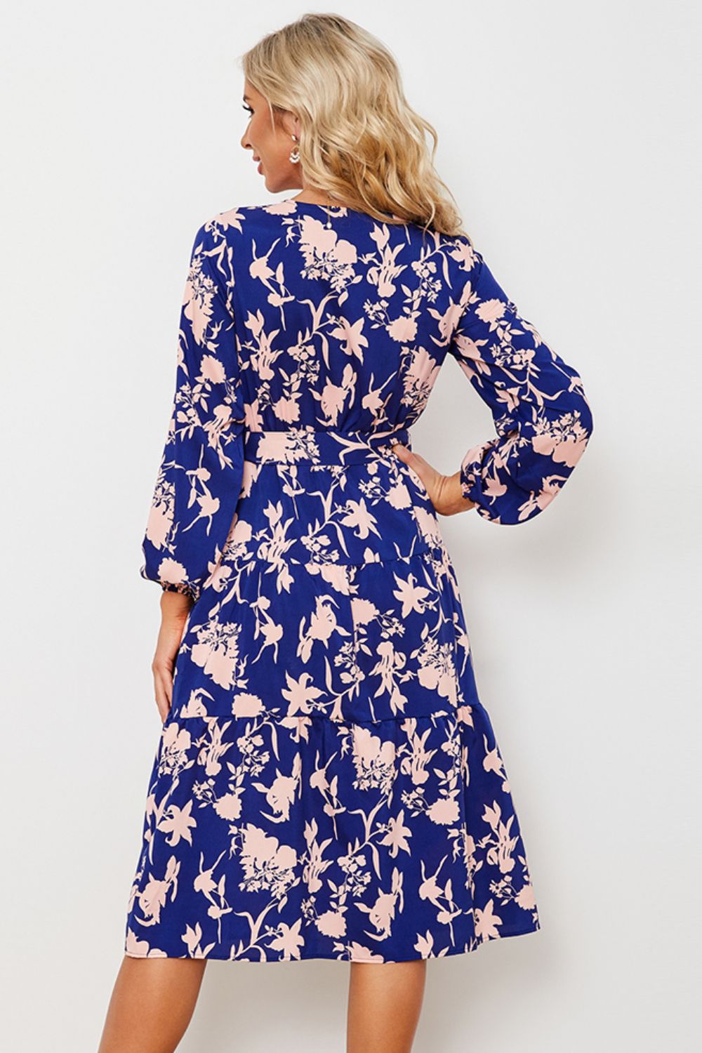 Floral Belted Tiered Midi Dress - SHIRLYN.CO