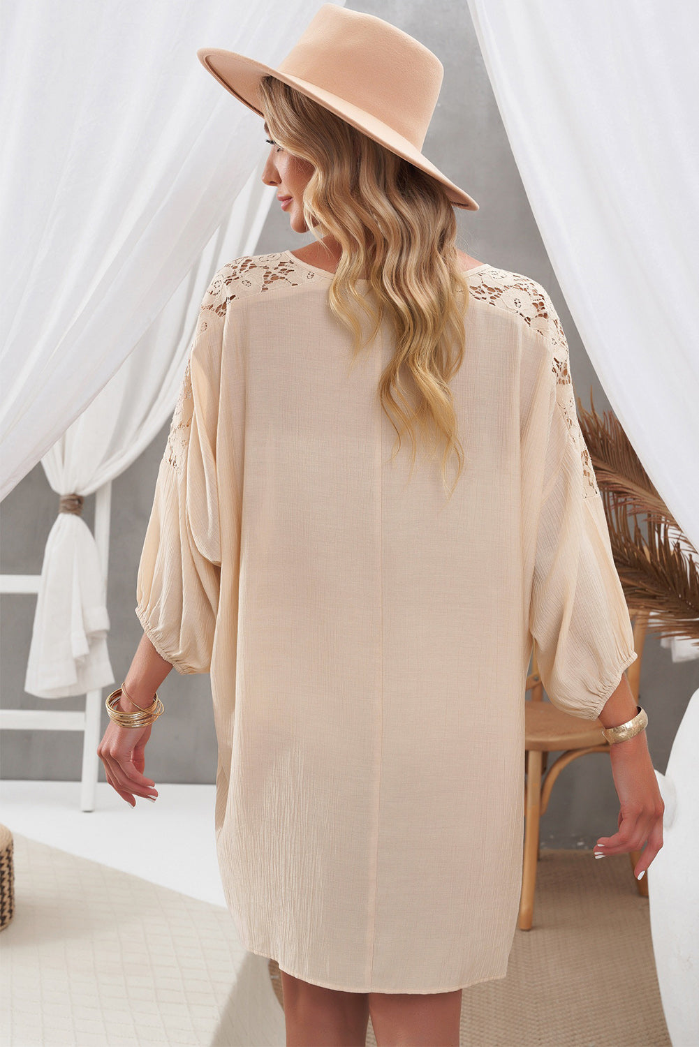 Spliced Lace Three-Quarter Sleeve Dress