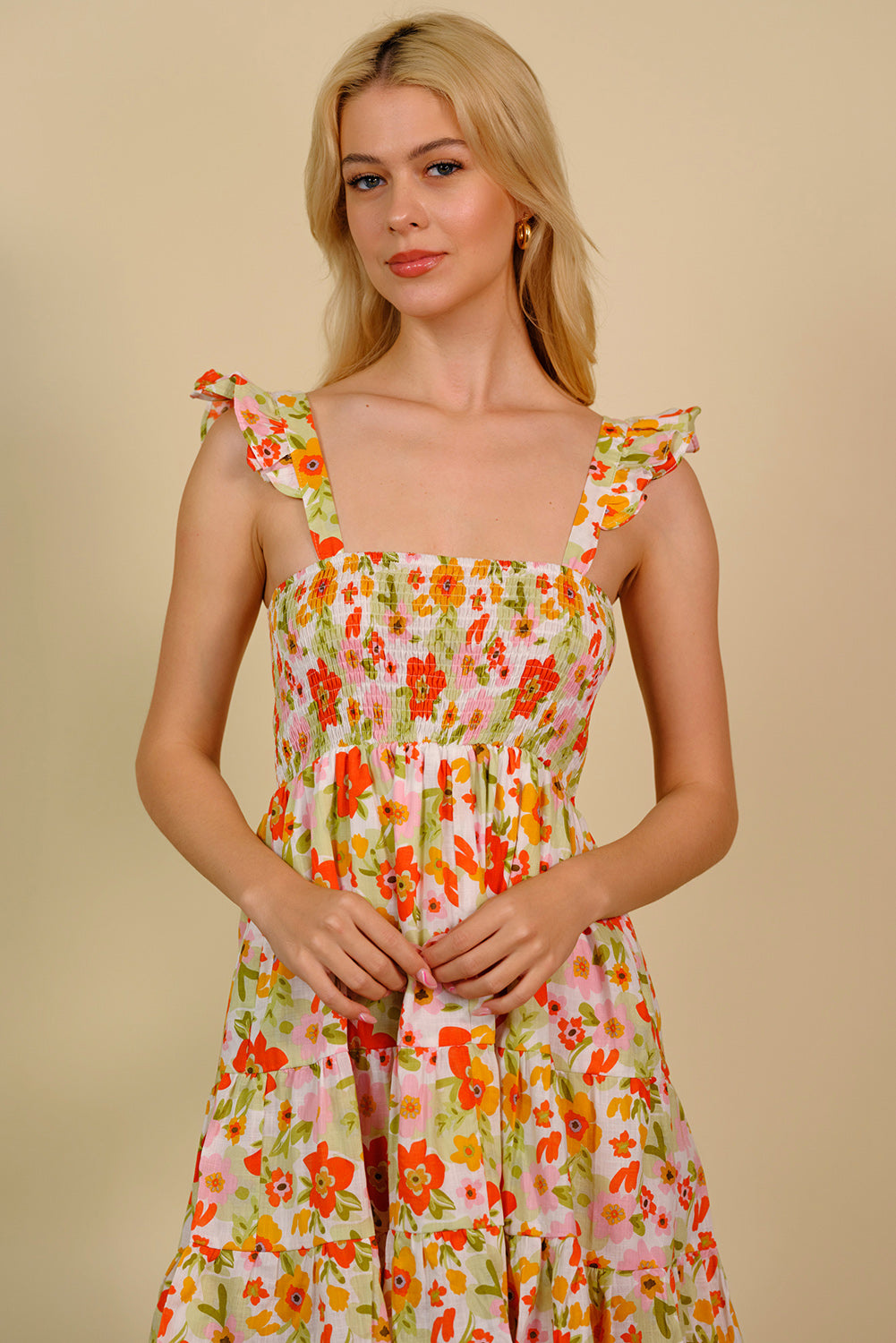 Floral Smocked Square Neck Mini Dress - SHIRLYN.CO