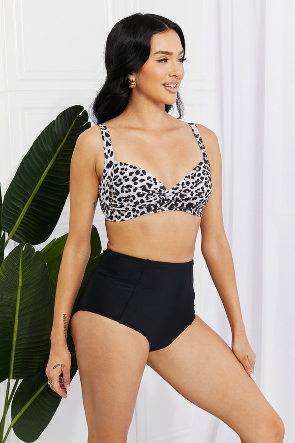 Marina West Swim Take A Dip Twist High-Rise Bikini in Leopard - SHIRLYN.CO