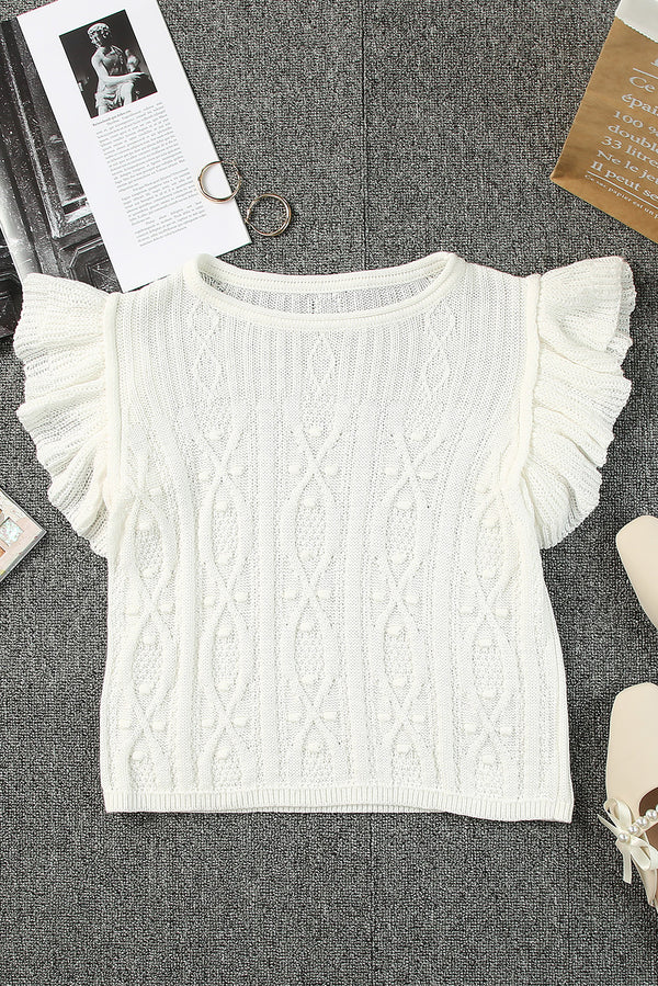 Flutter Sleeve Pompom Detail Knit Top - SHIRLYN.CO