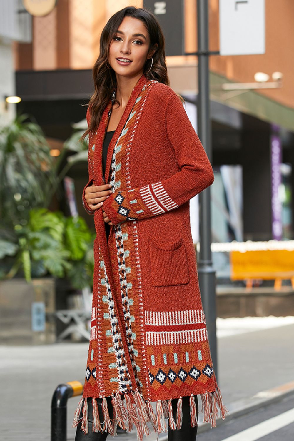 Bohemian Tassel Hem Open Front Duster Cardigan - SHIRLYN.CO