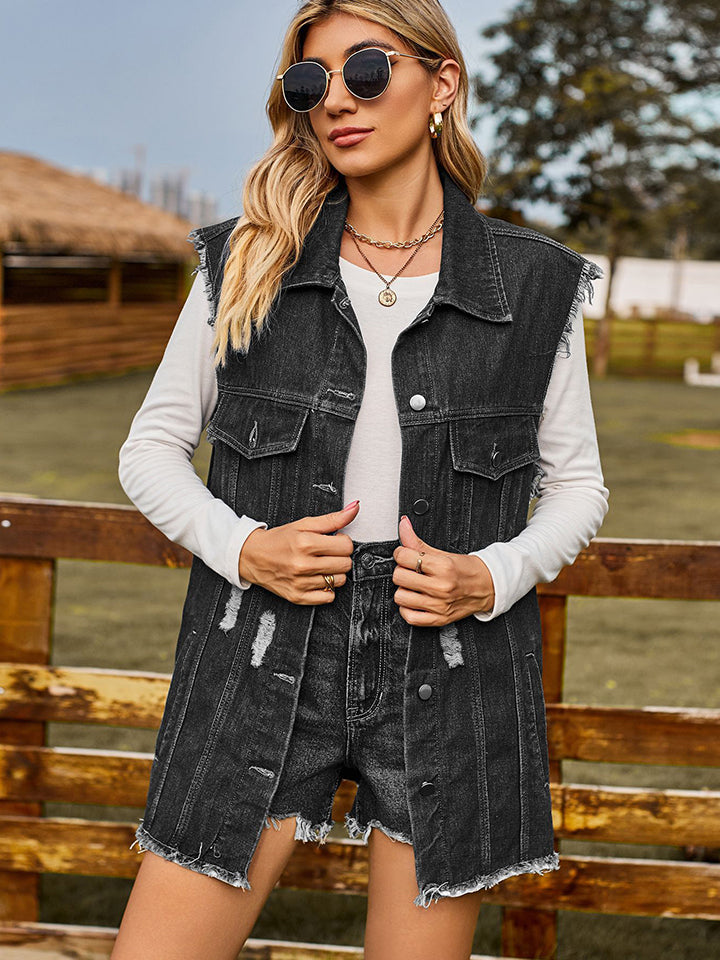 Distressed Sleeveless Denim Jacket