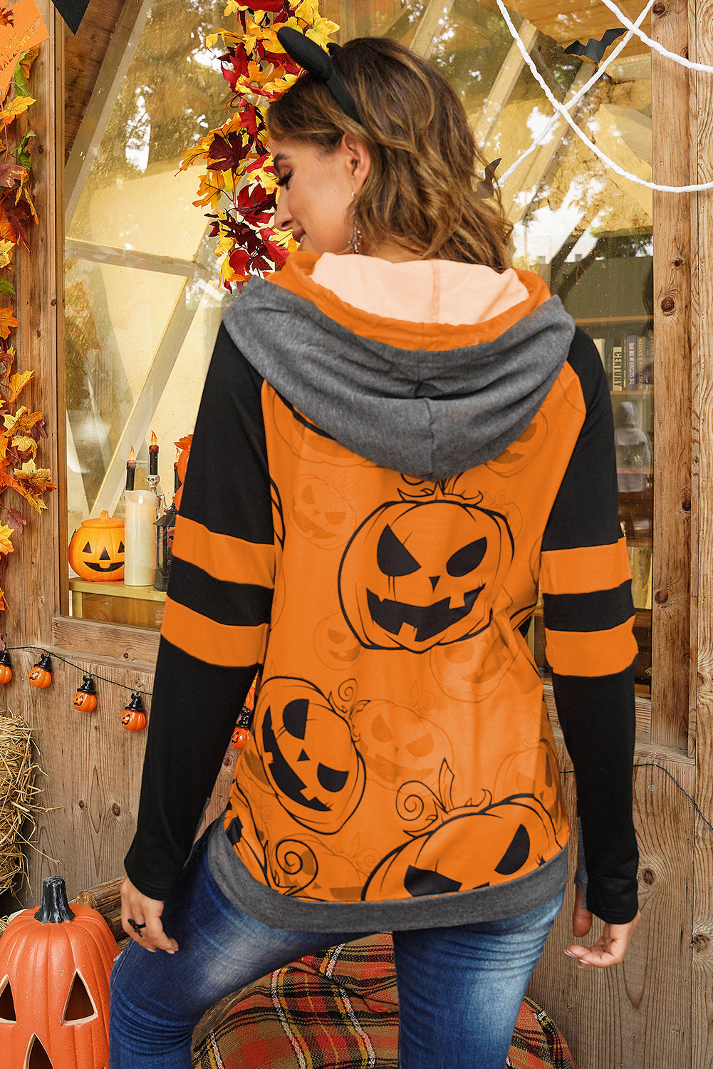 Halloween Pumpkin Print Double Hoods Sweatshirt - SHIRLYN.CO