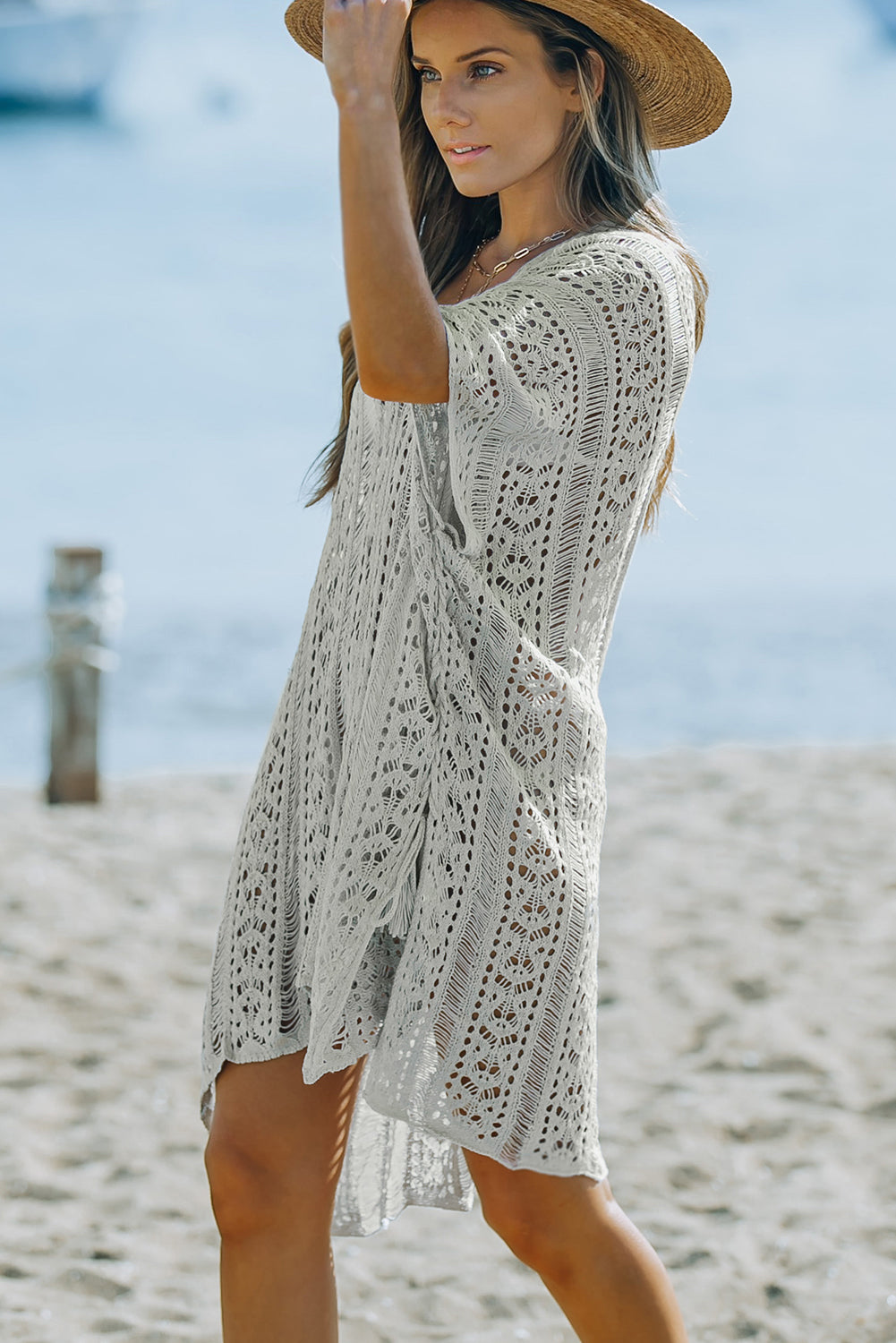 Openwork V-Neck Slit Cover Up - SHIRLYN.CO