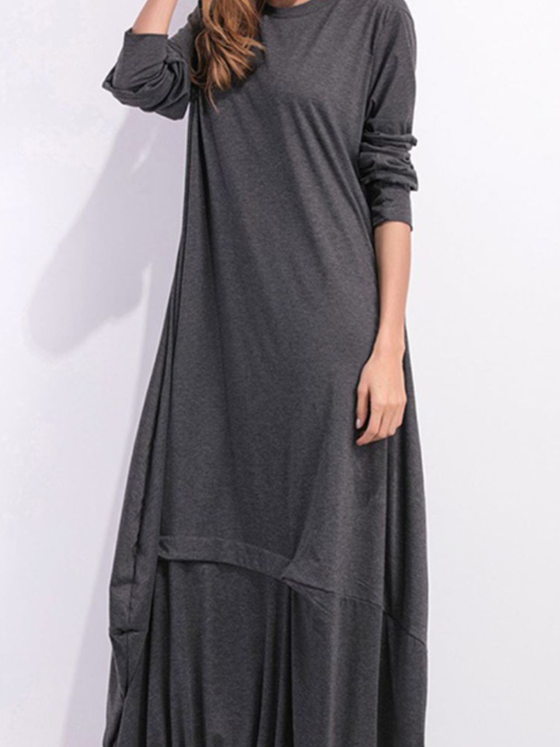 Full Size Round Neck Long Sleeve Sweatshirt Dress - SHIRLYN.CO
