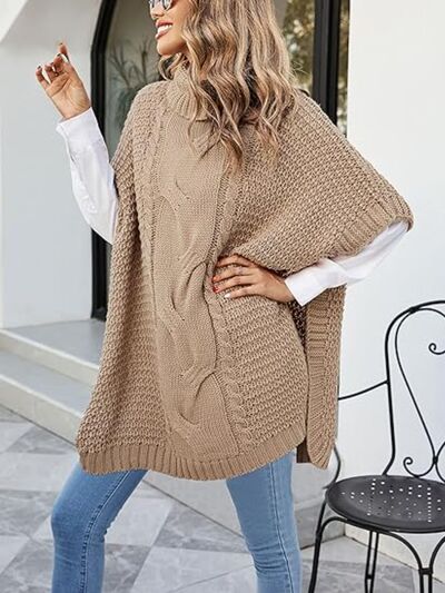 Cable-Knit Half Sleeve Turtleneck Sweater