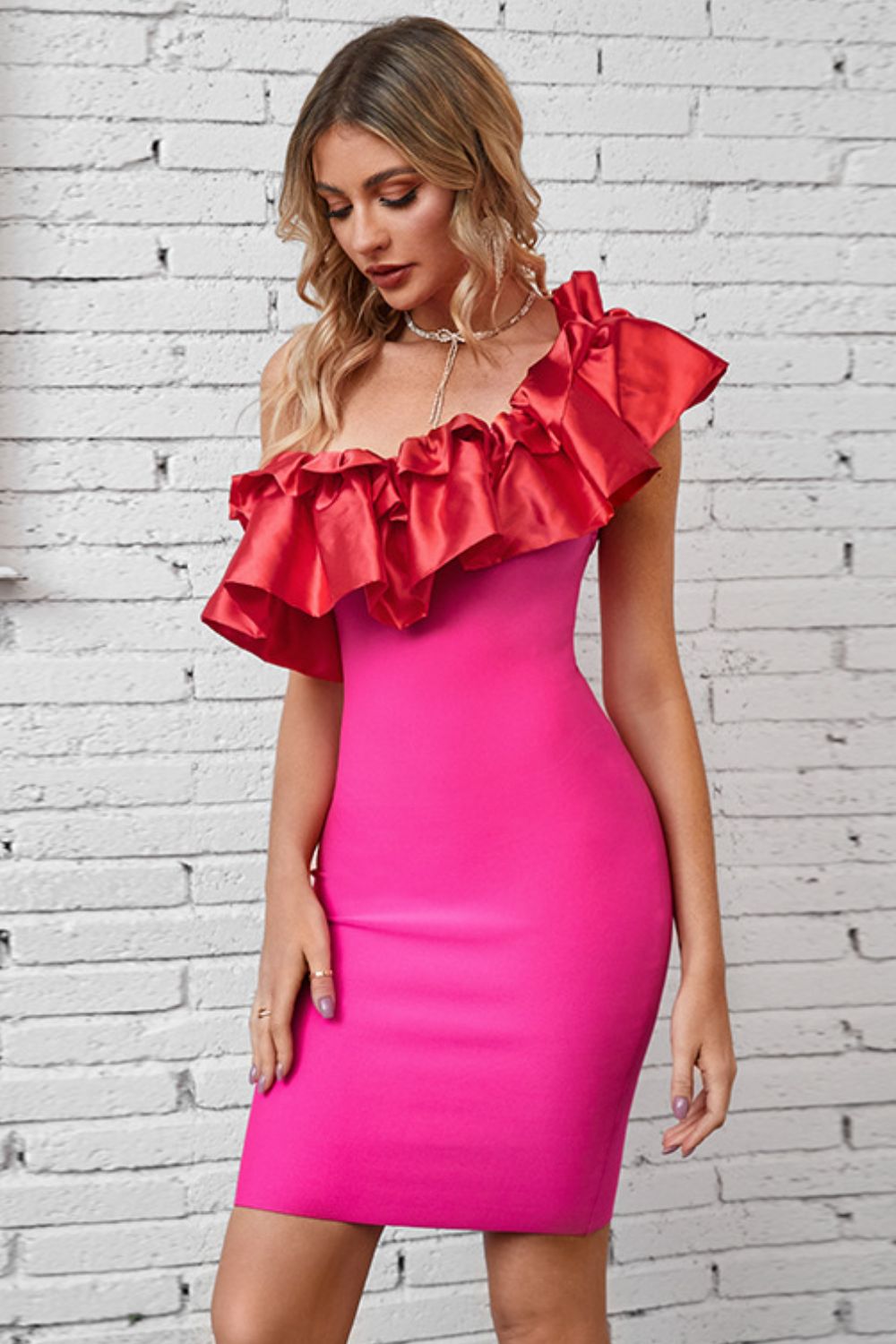 Shirlyn Luxe - Ruffled One-Shoulder Bodycon Dress - SHIRLYN.CO