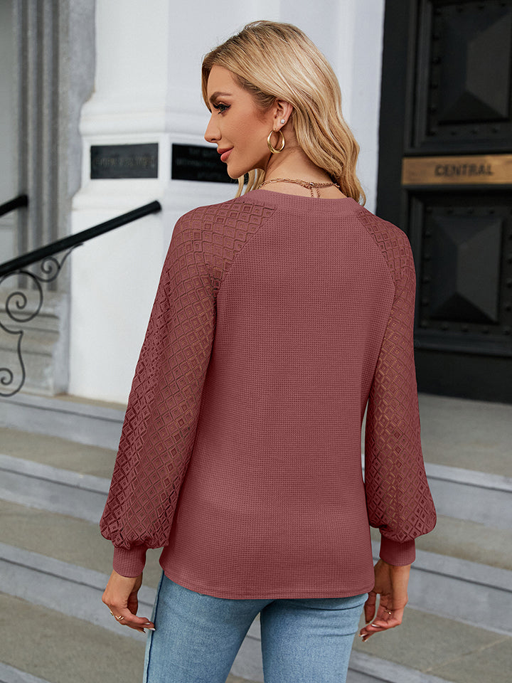 Notched Neck Raglan Sleeve Blouse