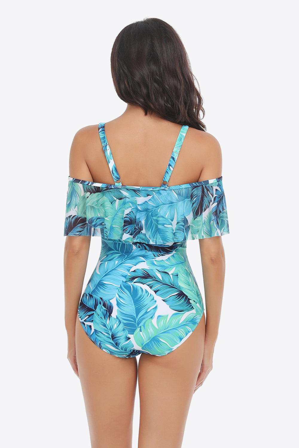 Botanical Print Cold-Shoulder Layered One-Piece Swimsuit - SHIRLYN.CO