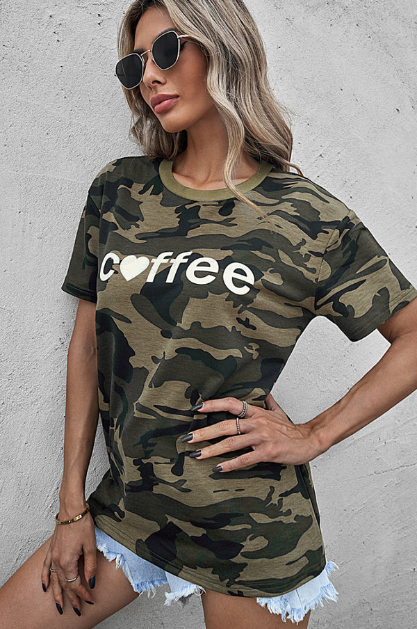 Coffee Graphic Camo Tee - SHIRLYN.CO