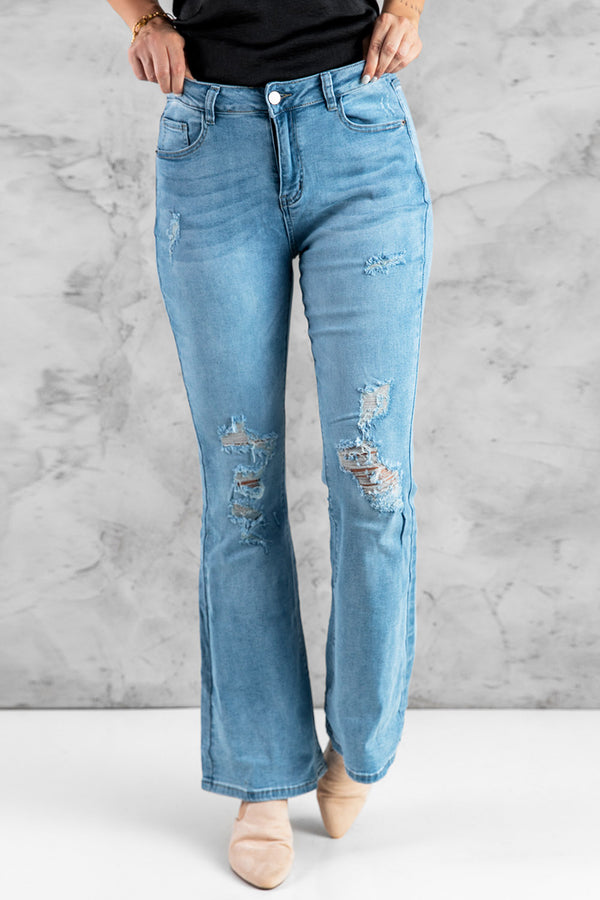 Distressed Bootcut Jeans with Pockets - SHIRLYN.CO