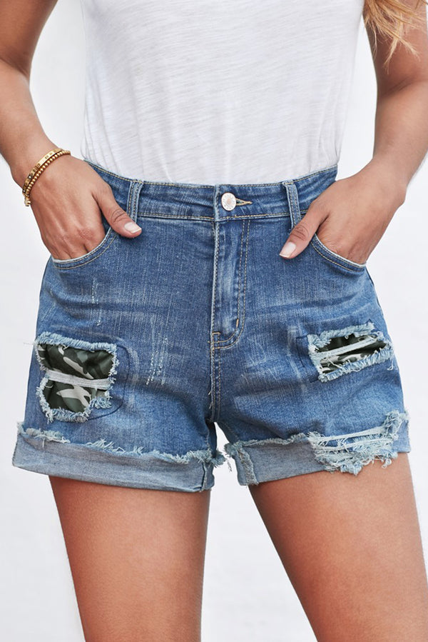 Patchwork Denim Shorts - SHIRLYN.CO