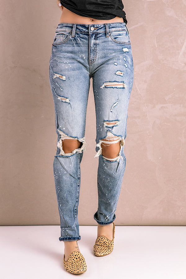 Splatter Distressed Acid Wash Jeans with Pockets - SHIRLYN.CO