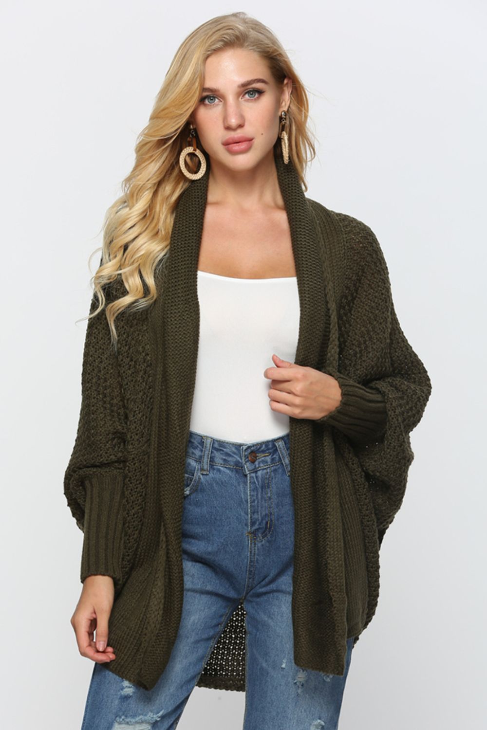 Open Front Dolman Sleeve Longline Cardigan - SHIRLYN.CO