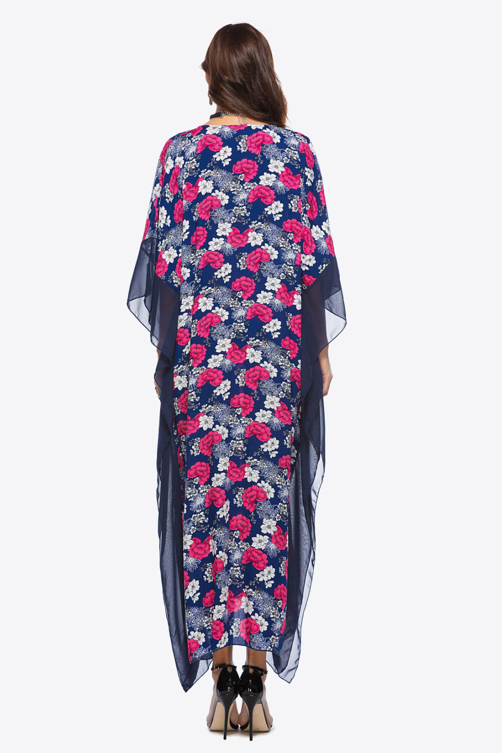 Floral Notched Neck Dolman Sleeve Maxi Dress - SHIRLYN.CO