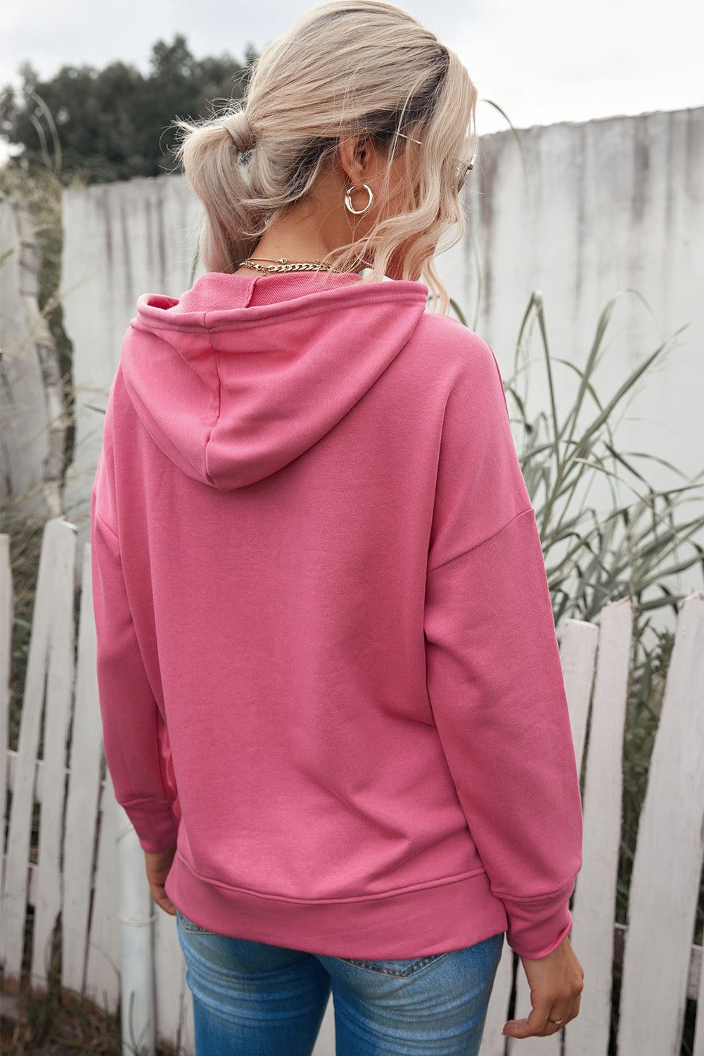 Drop Shoulder Hoodie with Slit - SHIRLYN.CO