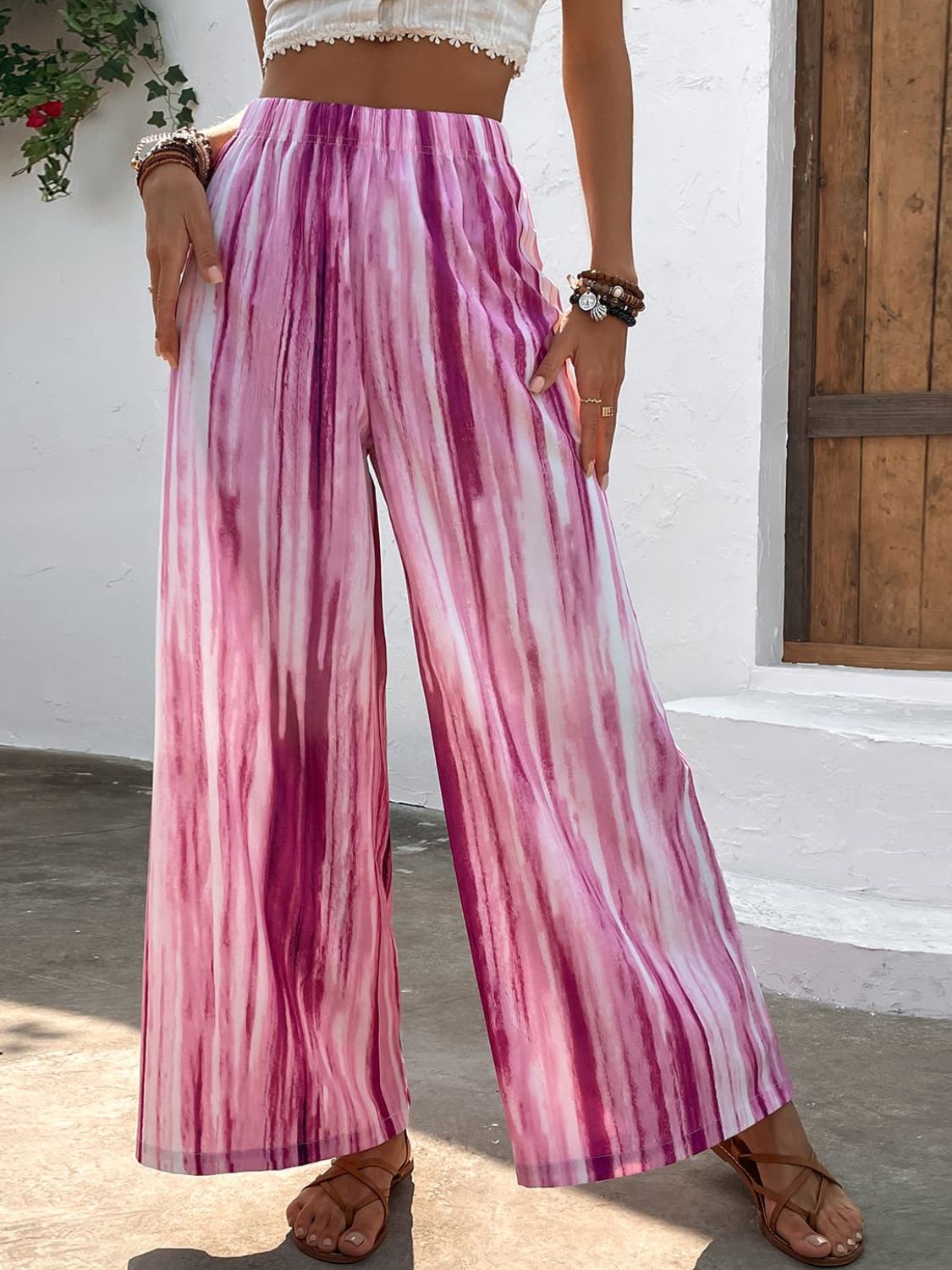 Striped High Waist Wide Leg Pants - SHIRLYN.CO