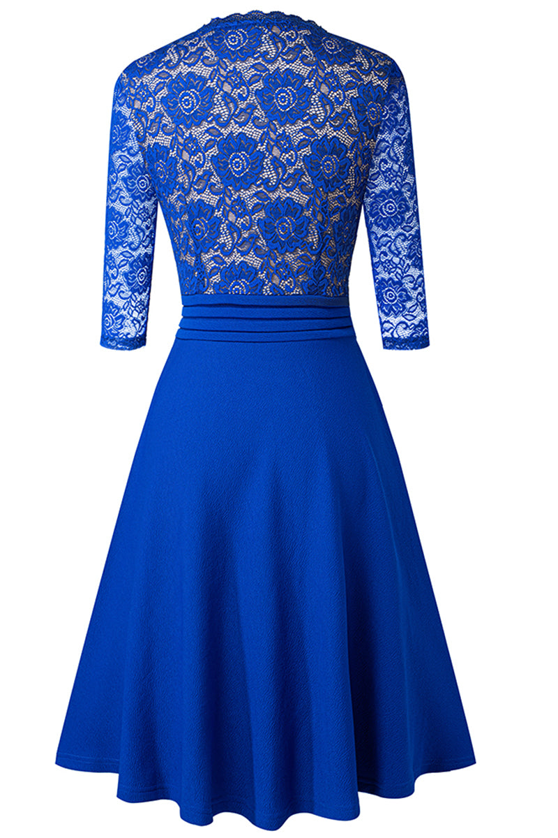 Editor's Choice: Shirlyn's Elegance in Lace: V-Neck Knee-Length Dress with Delicate Details