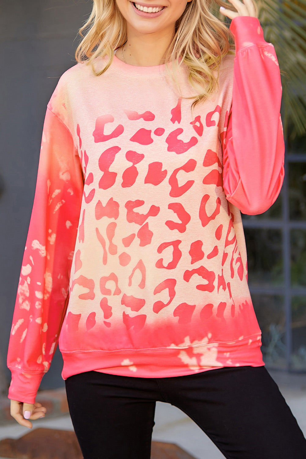 Leopard Tie-Dye Crewneck Drop Shoulder Sweatshirt - SHIRLYN.CO