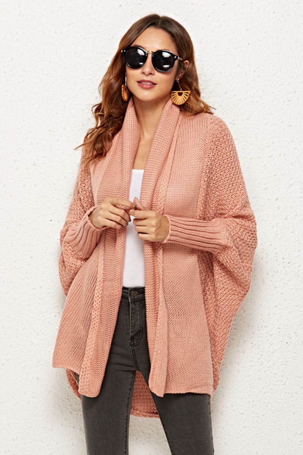 Open Front Dolman Sleeve Longline Cardigan - SHIRLYN.CO