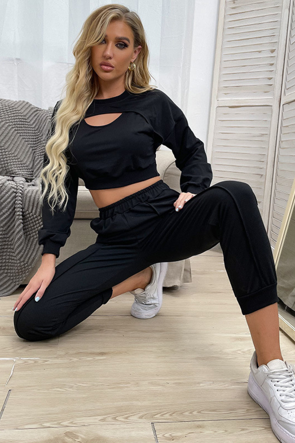 Cut Out Crop Top and Joggers Set - SHIRLYN.CO