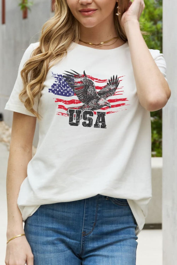 Simply Love USA Star and Stripe Eagle Graphic Cotton Tee - SHIRLYN.CO