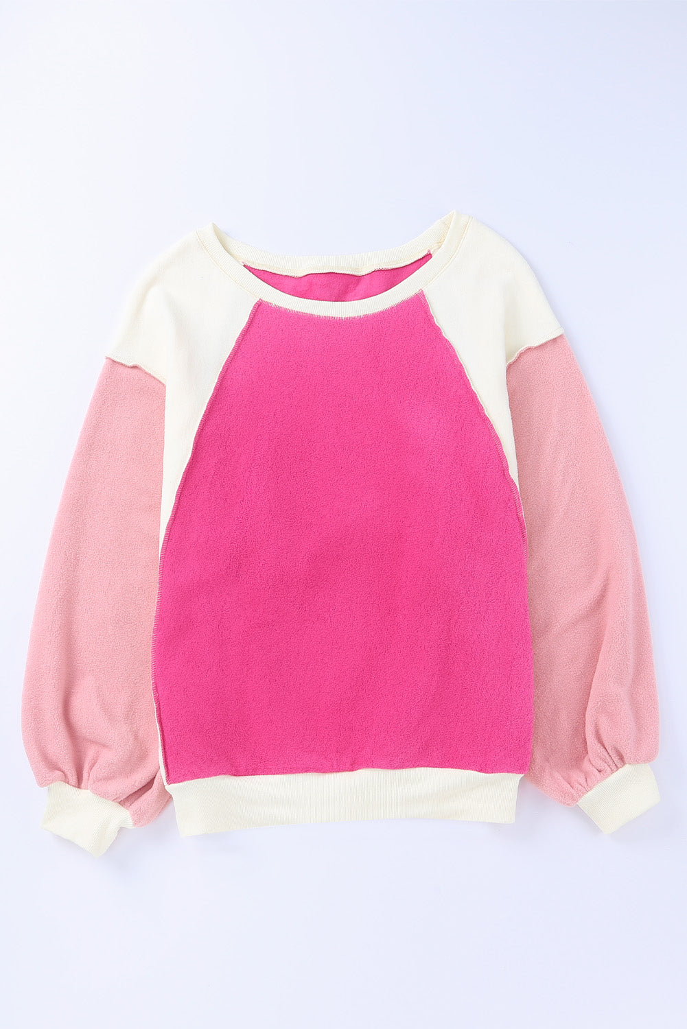 Color Block Lantern Sleeve Fleece Sweatshirt - SHIRLYN.CO