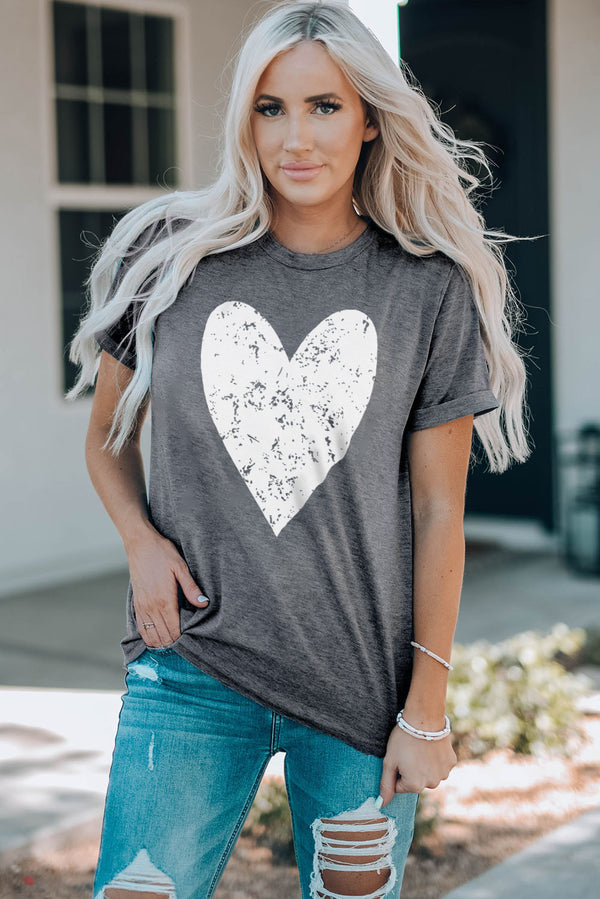 Heart Graphic Cuffed Short Sleeve Tee - SHIRLYN.CO