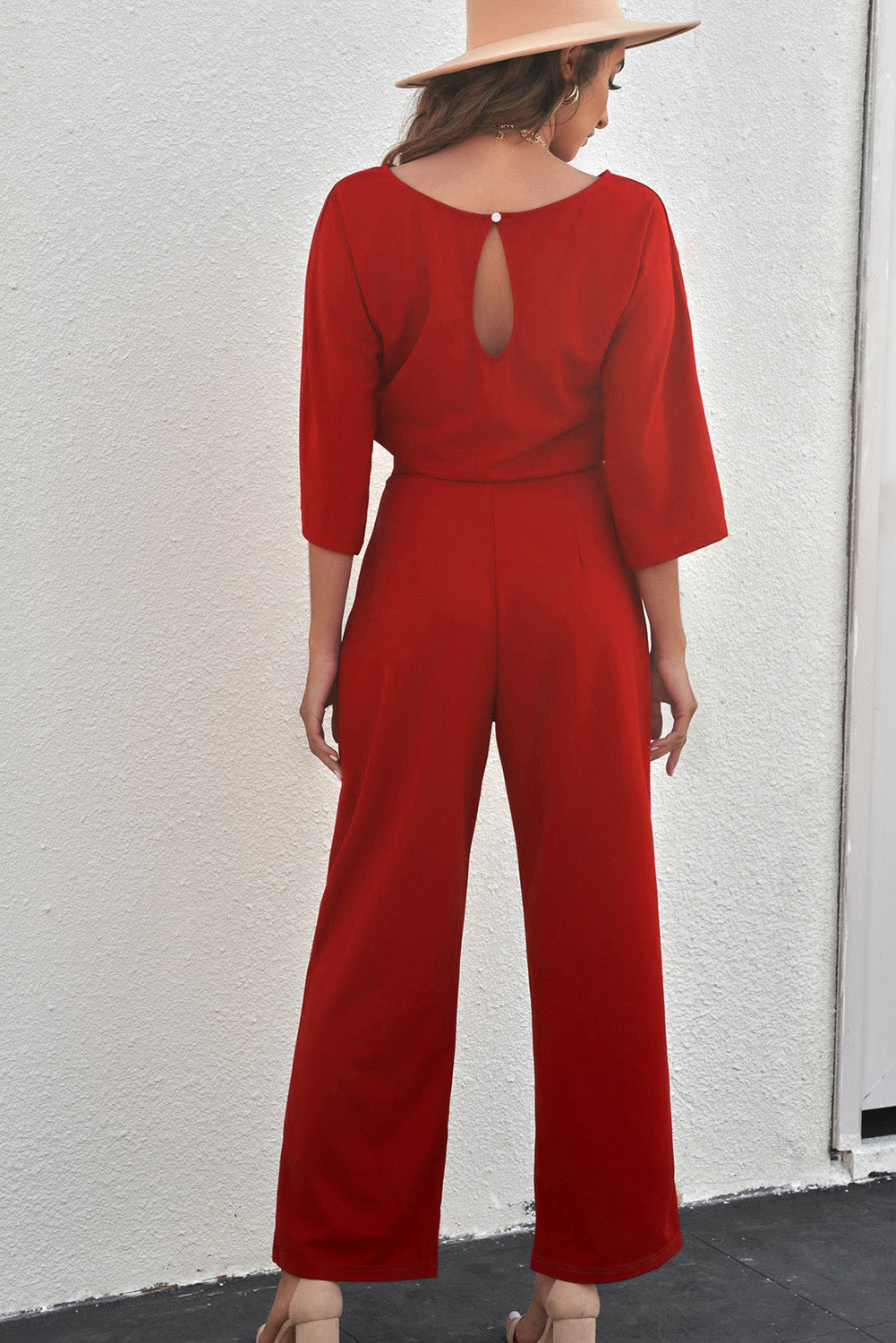 Belted Three-Quarter Sleeve Jumpsuit - SHIRLYN.CO