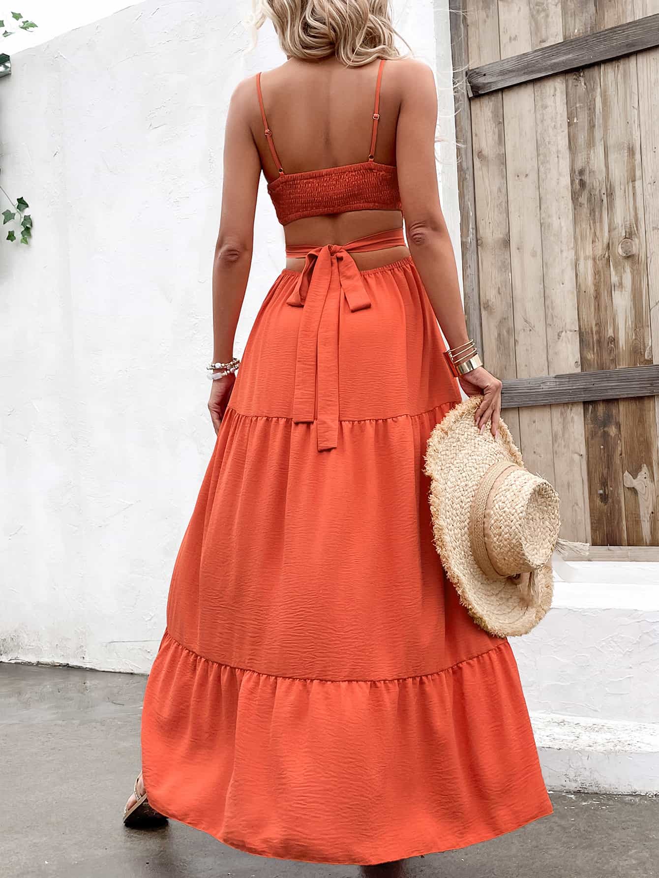 Spaghetti Strap Cutout Tie Back Maxi Dress - SHIRLYN.CO