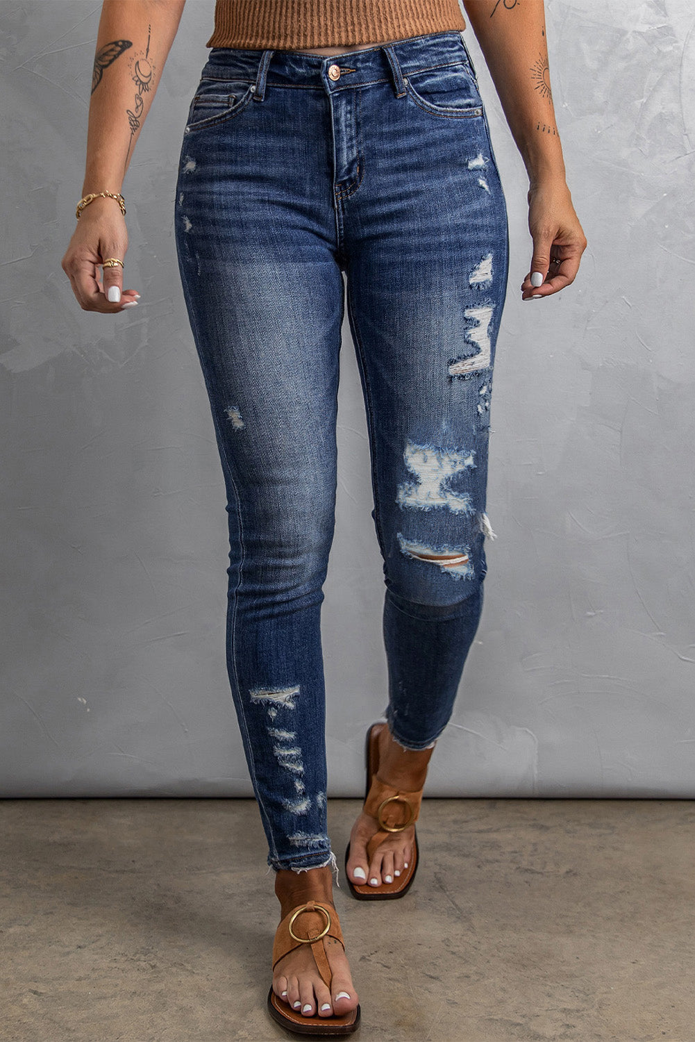 Distressed High Waist Skinny Jeans - SHIRLYN.CO