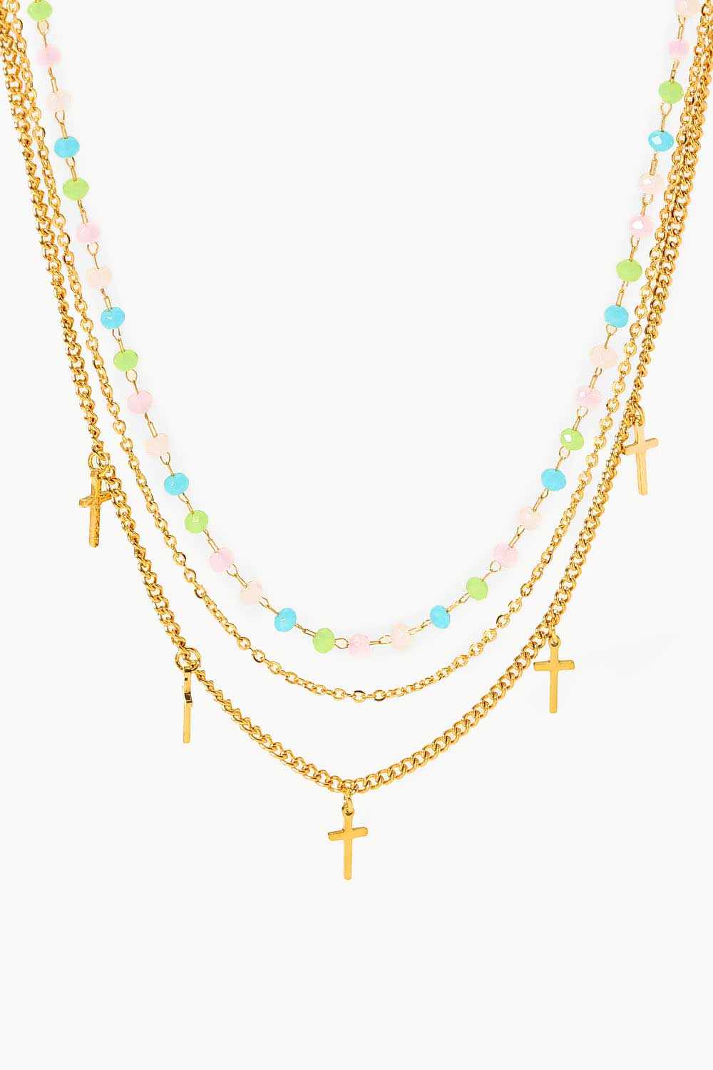 18K Gold Plated Cross Pendant Triple-Layered Necklace - SHIRLYN.CO