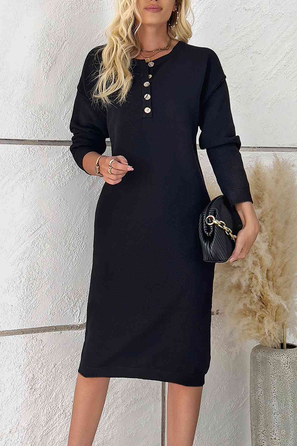 Buttoned Drop Shoulder Dress