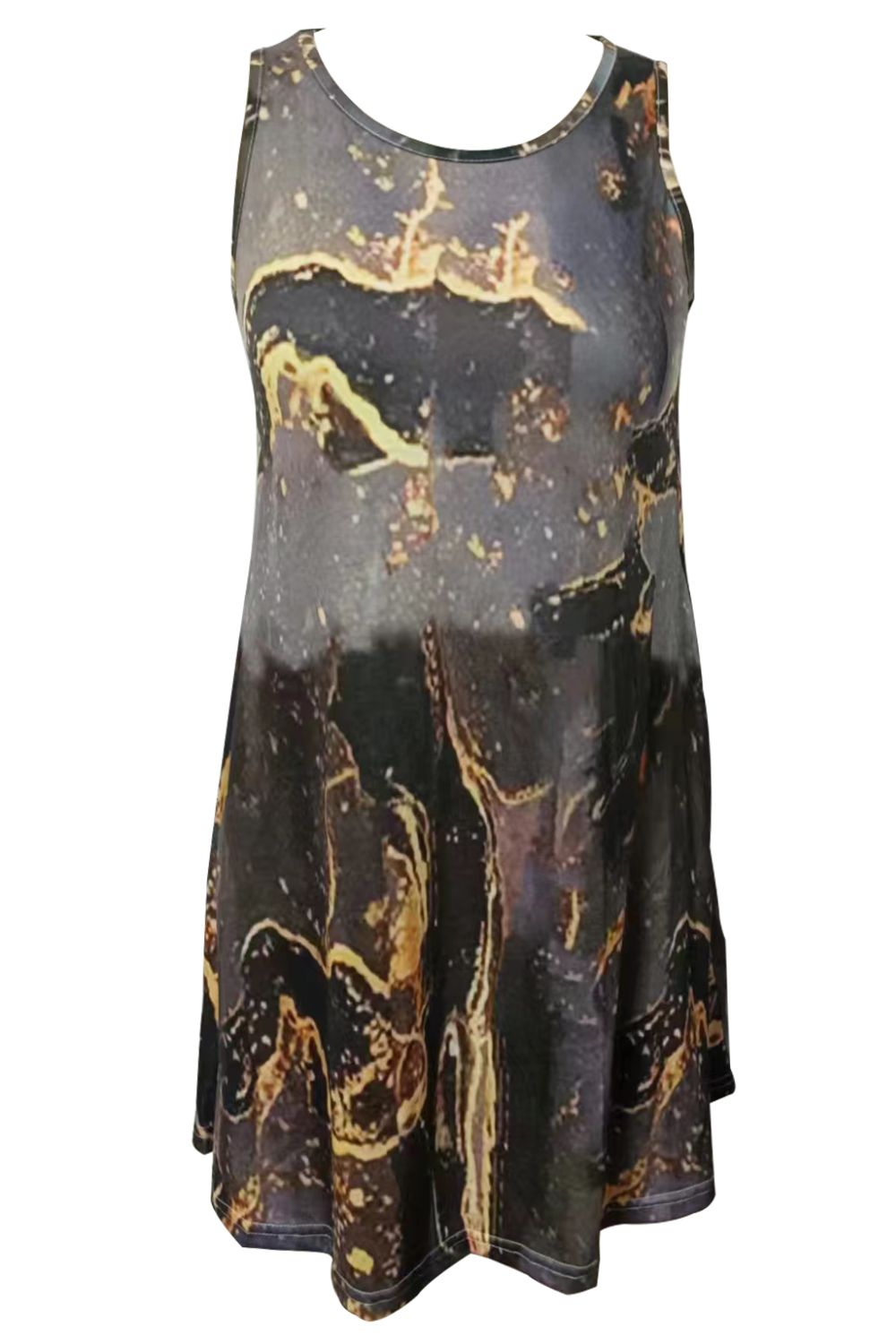 Abstract Print Round Neck Sleeveless Dress with Pockets - SHIRLYN.CO