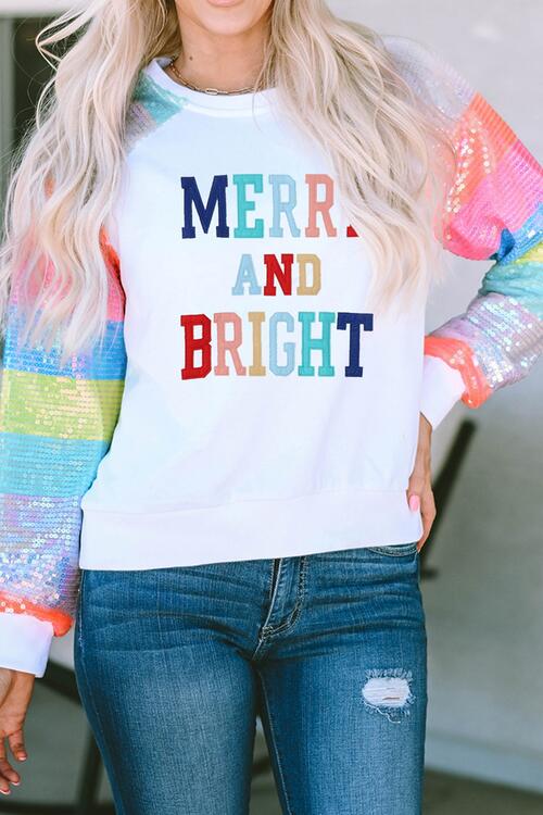 MERRY AND BRIGHT Sequin Long Sleeve Sweatshirt