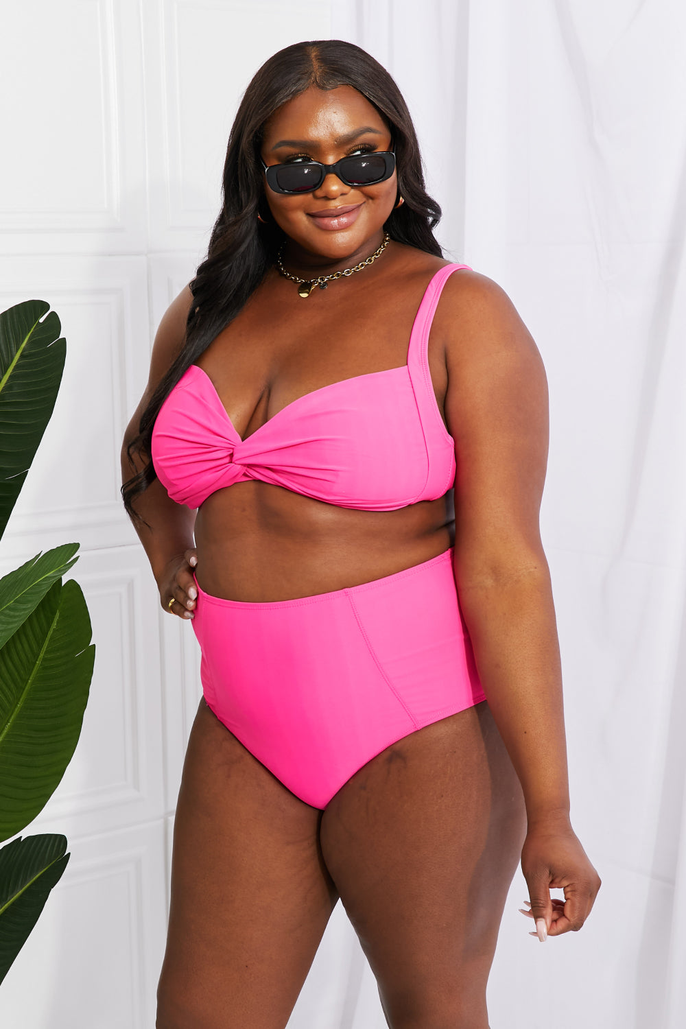 Marina West Swim Take A Dip Twist High-Rise Bikini in Pink - SHIRLYN.CO