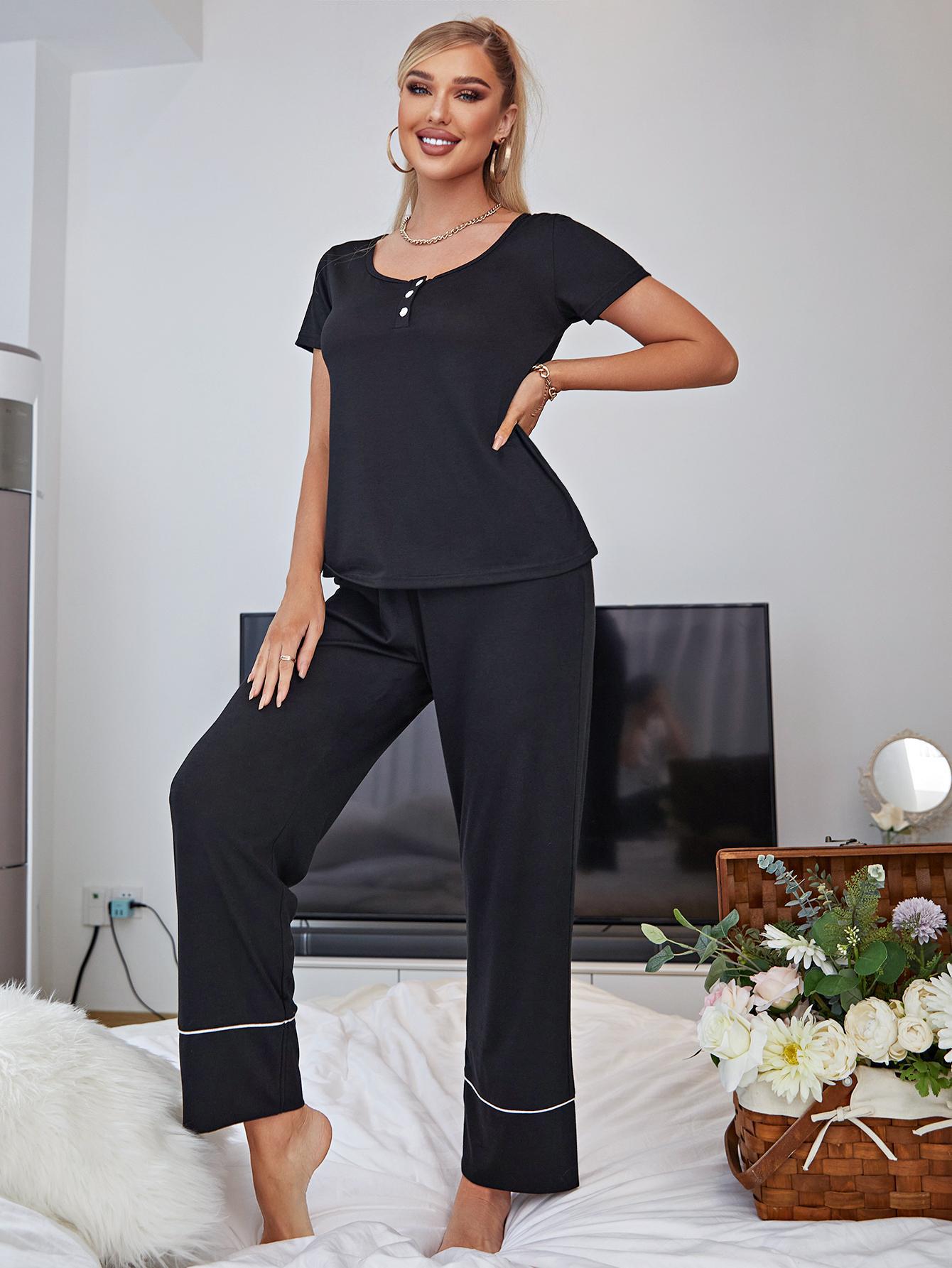 Scoop Neck Top and Elastic Waist Pants Lounge Set - SHIRLYN.CO