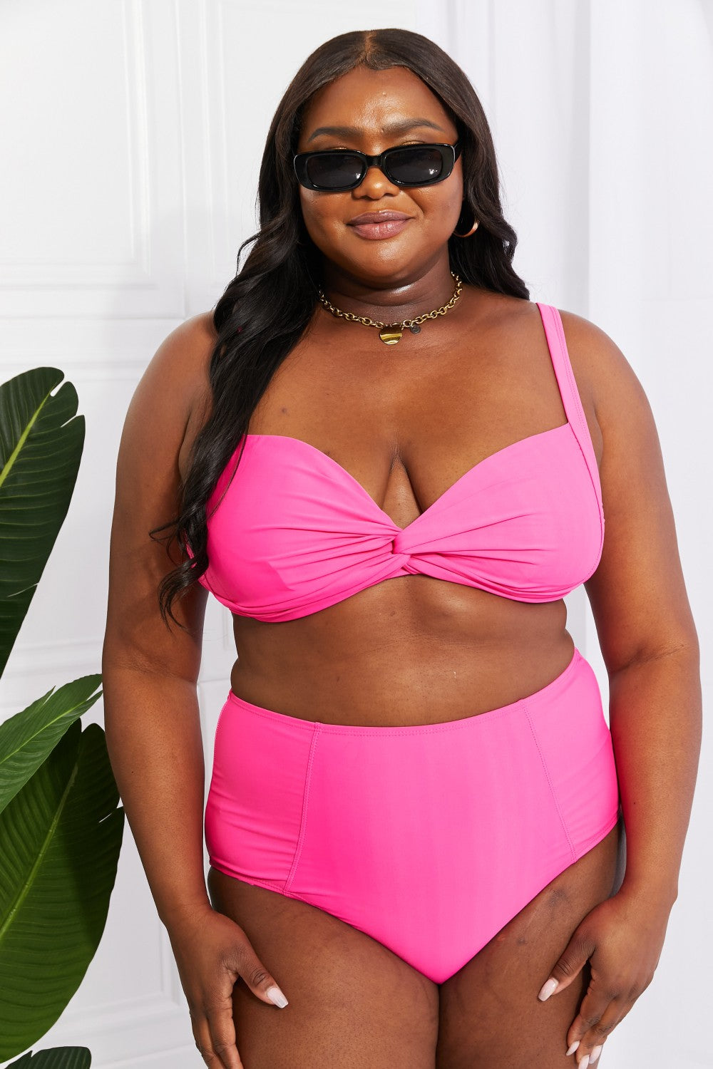 Marina West Swim Take A Dip Twist High-Rise Bikini in Pink - SHIRLYN.CO