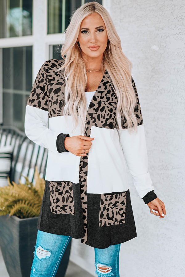 Leopard Print Color Block Longline Cardigan - SHIRLYN.CO