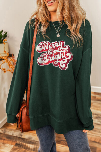 Sequin MERRY & BRIGHT Long Sleeve Sweatshirt