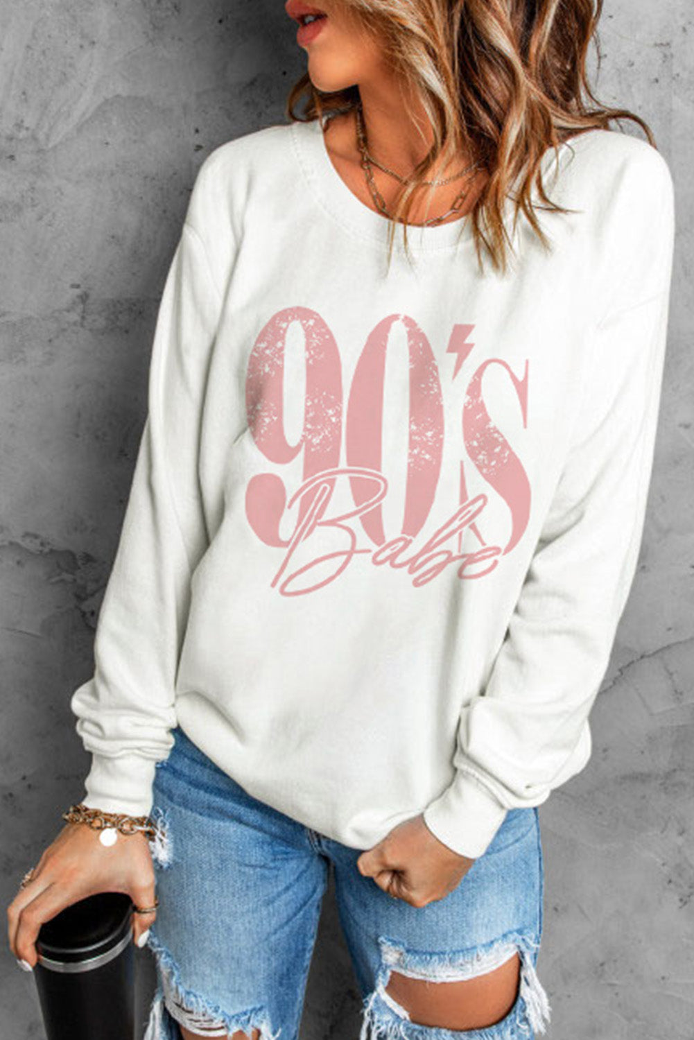 90's BABE Graphic Dropped Shoulder Sweatshirt - SHIRLYN.CO