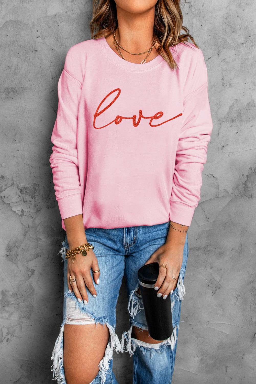 LOVE Dropped Shoulder Sweatshirt - SHIRLYN.CO