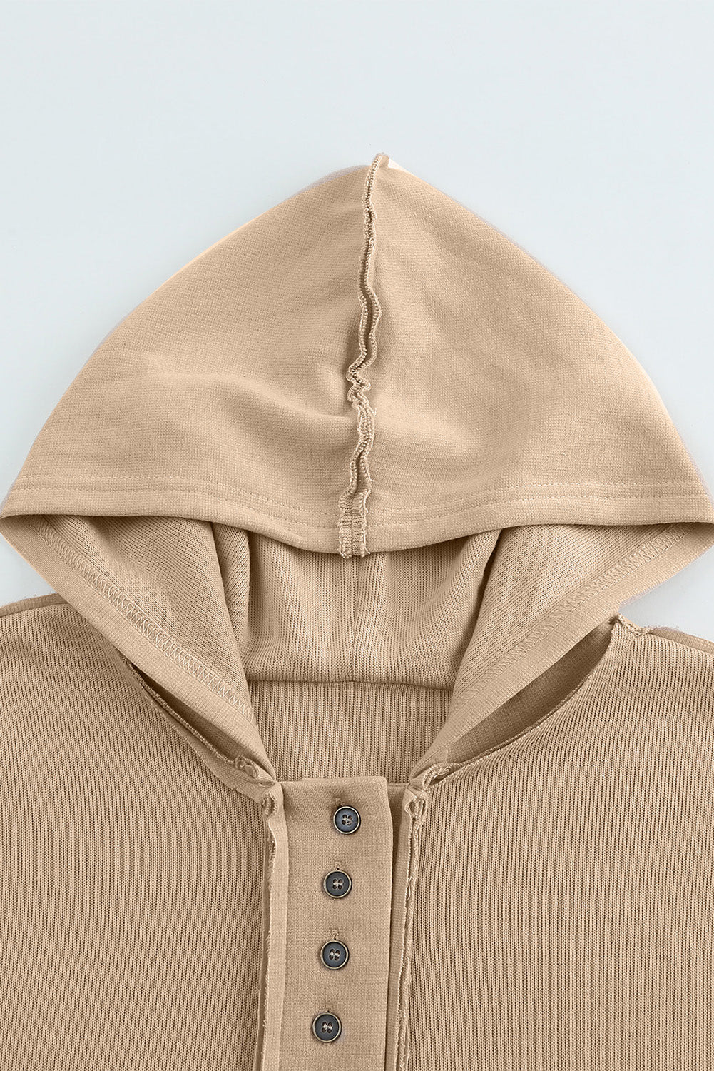 Quarter-Button Exposed Seam Dropped Shoulder Hoodie - SHIRLYN.CO