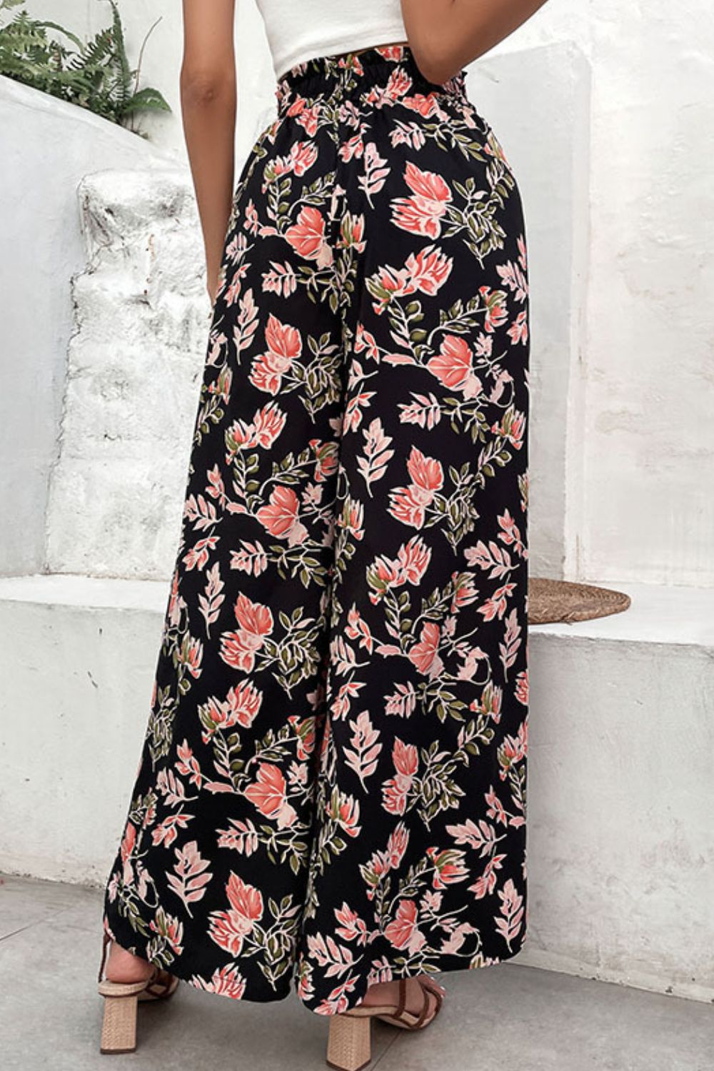 Floral Pull-On Wide Leg Pants - SHIRLYN.CO