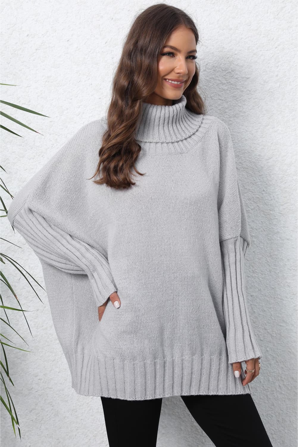 Turtle Neck Long Sleeve Ribbed Sweater